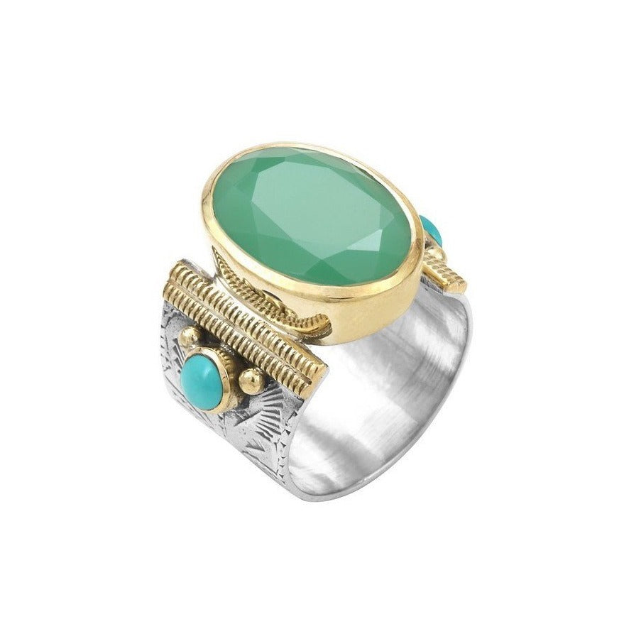 Bague CANYON ethnique argent Chrysoprase pierre naturelle Bijoux