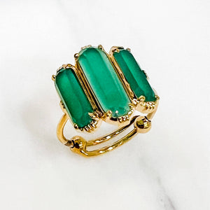 bague au fil de lo plaque or agate verte bijou createur bague originale bague 3 pierres semies precieuses bague reglable
