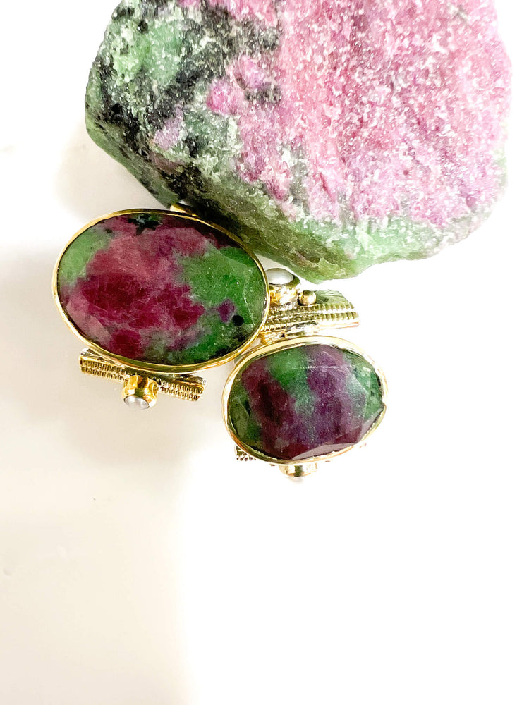 bague argent 925 pierre semies precieuses rubis zoisite bague verte et rose bague de caractere bijou createur idee cadeau made in france
