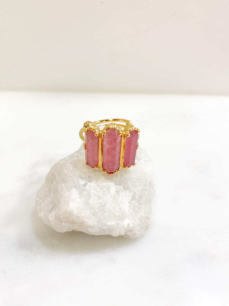 bague femme ajustable au fil de lo quartz fraise pierre semie précieuse