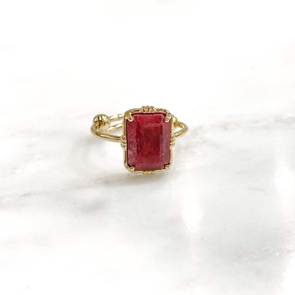 bague rectangle au fil de lo pierre rectagne pierre rouge pierre semie precieuse bague reglable bijou createur 