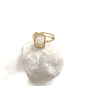 bague au fil de lo plaque or rutile doré pierre rectangle bijou createur creation francaise bijou femme